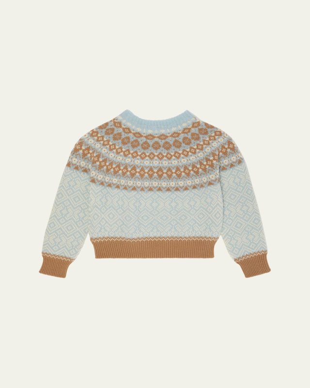 Girl's Fair Isle Wool Crewneck Sweater, Size 8-10